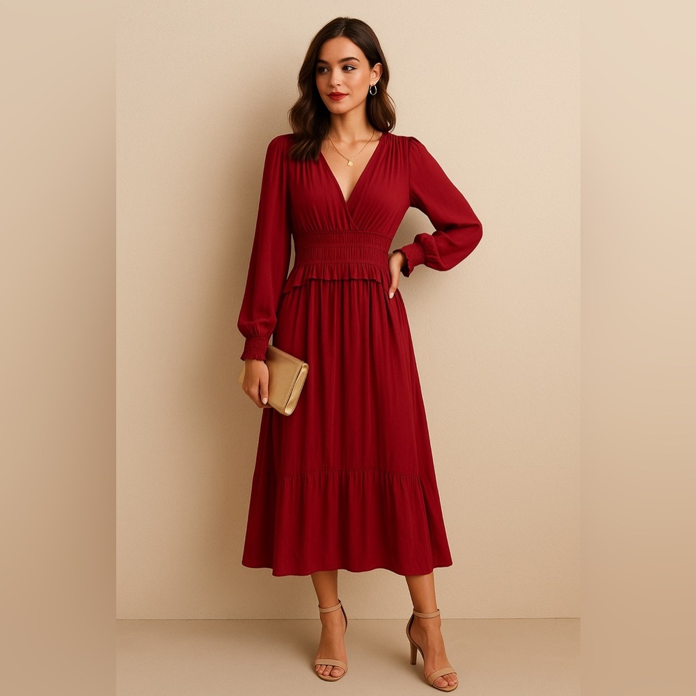 Elie Tahari Red Long Sleeve Dress